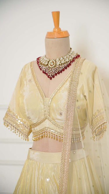 Cosmos Mirrorwork Lehenga in Gold