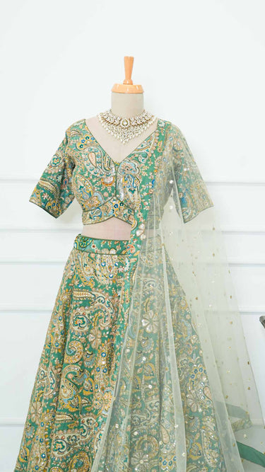 Aqua Green Paisley Crepe Lehenga