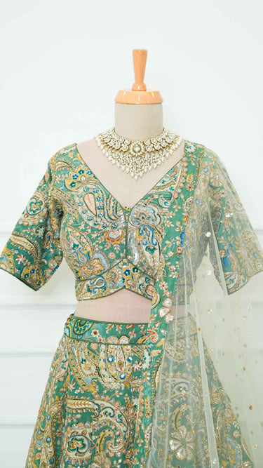 Aqua Green Paisley Crepe Lehenga