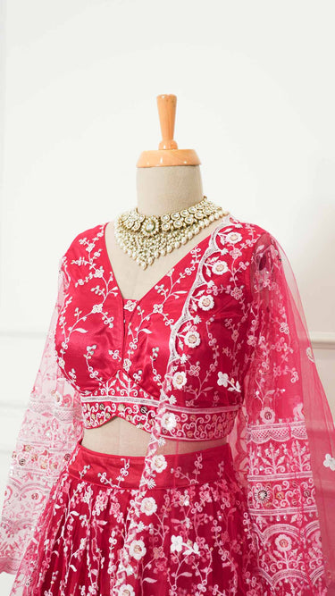 Rani Lehenga with White Thread and Sequin Embroidery
