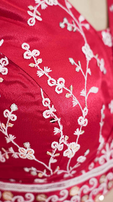 Rani Lehenga with White Thread and Sequin Embroidery