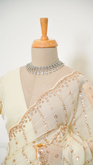 Fendi Cream Hand Embroidered Saree