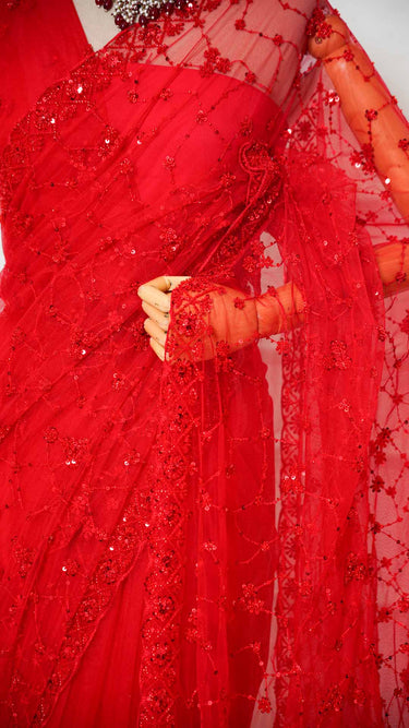 Net Handembroidered Beadwork Saree
