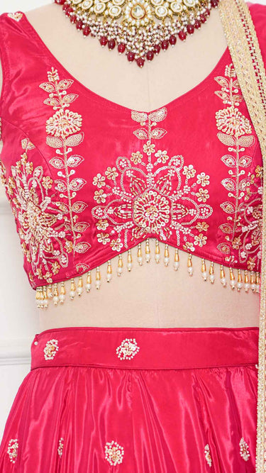 Rani Pink Crepe Silk Handembroidered Lehenga