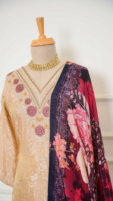 Cream Potey and Thread Embroidered Kurti Suit