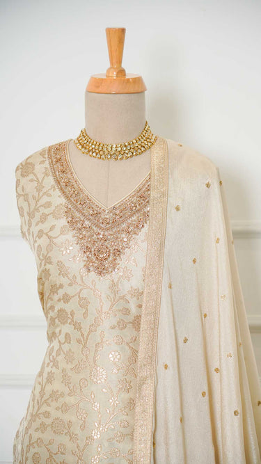 Banarasi Pattern Kurta Suit with Neck Embroidery