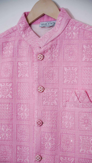 Pink Thread Embroidered Nehru Jacket