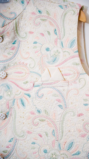 Malai Silk Paisley Pastel Nehru Jacket