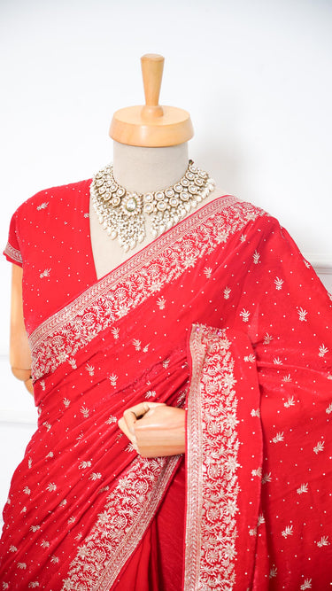 Fendi Zari Border Butti Saree