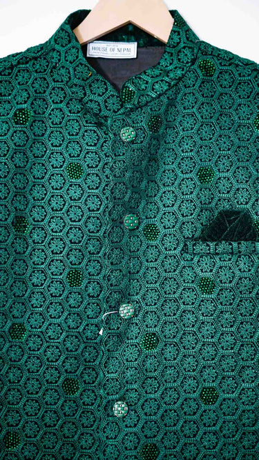 Green Thread Embroidered Nehru Jacket