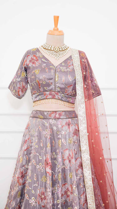 Multicolor Floral Handwork Lehenga with Contrast Shawl