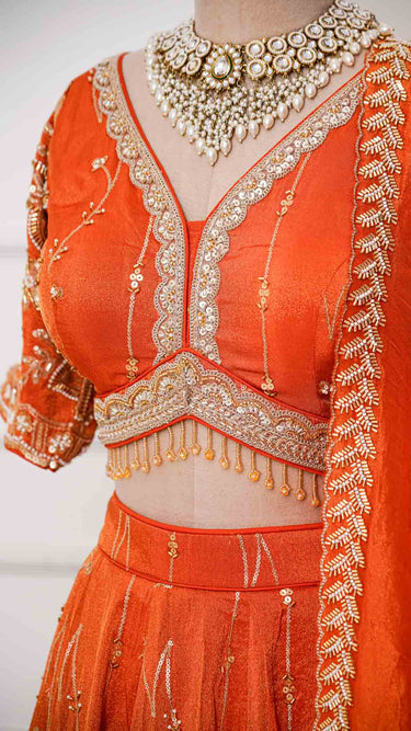 Rust Hand Embroidered Elegance Lehenga Set