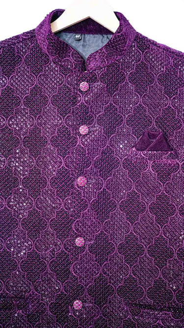 Purple Patterned Velvet Modi Jacket
