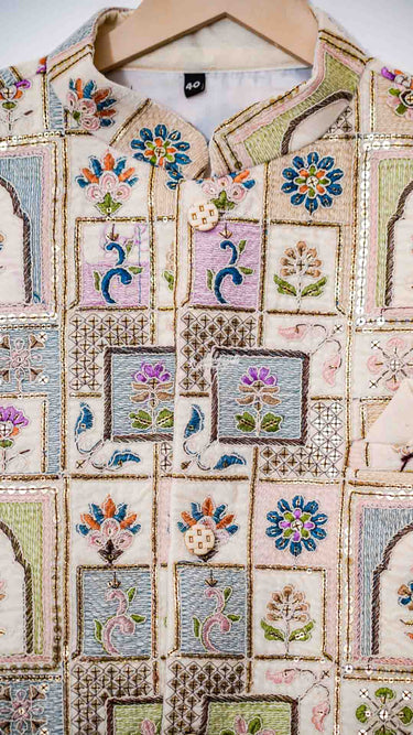 Multicolor Pastel Thread and Sequin Embroidered Modi Coat