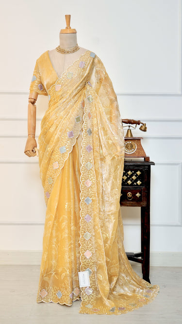 Pastel Gold Crush Saree with Swarovski and Sequin