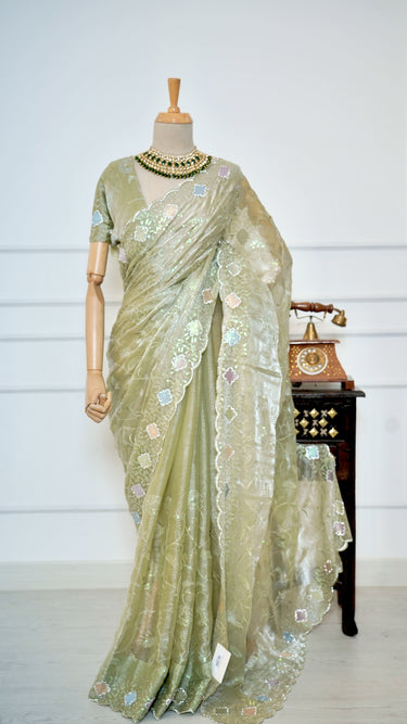 Pastel Gold Crush Saree with Swarovski and Sequin