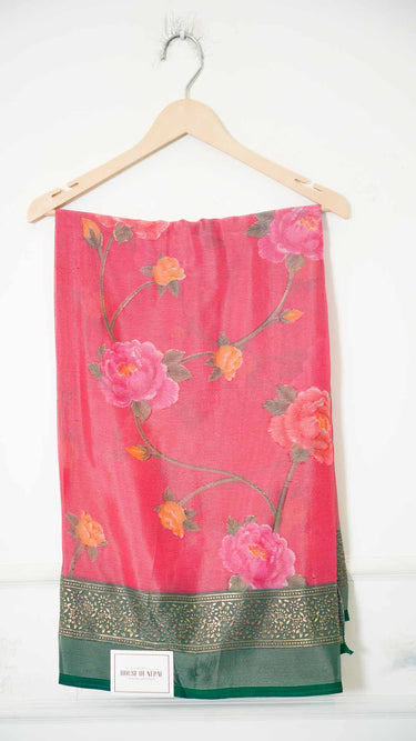 Gold Brasso Print Saree with Flowers