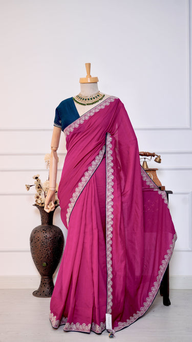 Vichitra Silk Saree with Floral Border