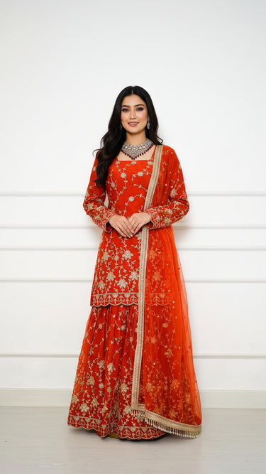 Floral Motif Garara Suit in Fendi Silk