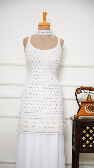 White Georgette Sequinwork Sarara Suit