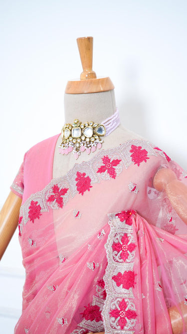 Tissue Contrast Threadwork Saree