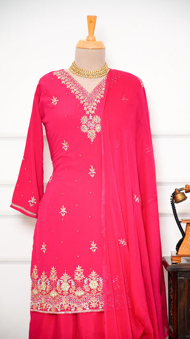 Women's Chinon Kurta Suit with V Neck Handembroidery