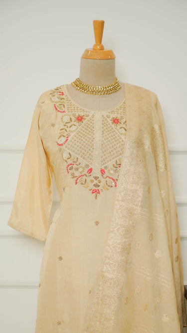 Cream Hand Embroidered Kurti Suit