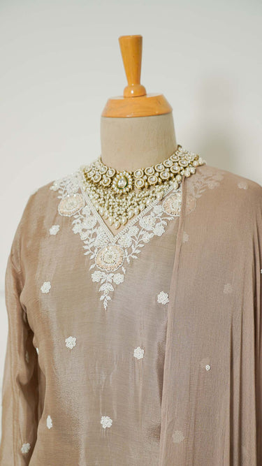 White Bead Hand Embroidered Kurti Suit