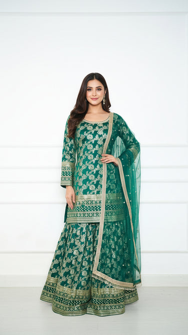 Banarasi Silk Garara Suit with Zari ad Sequin Rumi
