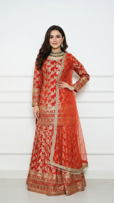 Banarasi Silk Garara Suit with Zari ad Sequin Rumi