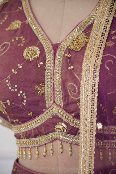 Purple Hand Embroidered Cosmos Lehenga