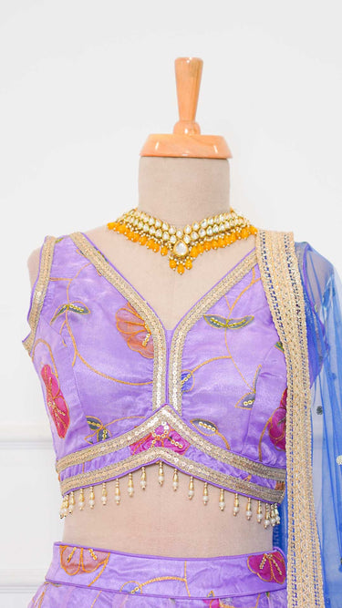 Purple Organza Floral Print Lehenga