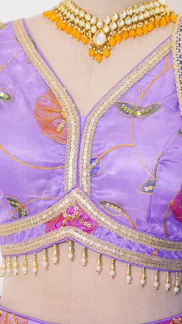 Purple Organza Floral Print Lehenga