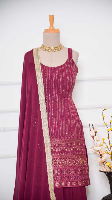 Maroon Georgette Sequin and Thread Sarara Suit