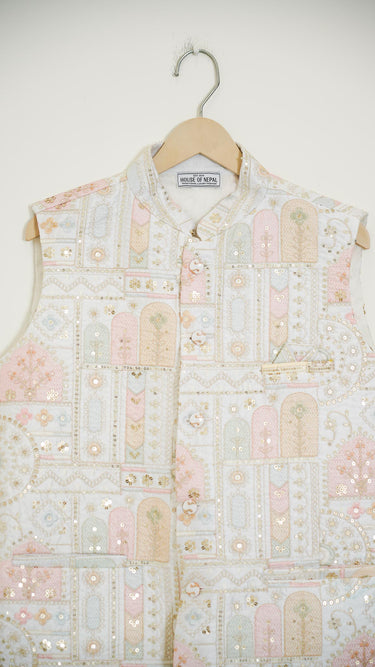 Pastel Paisley Embroidered Mens Nehru Jacket Maharaja