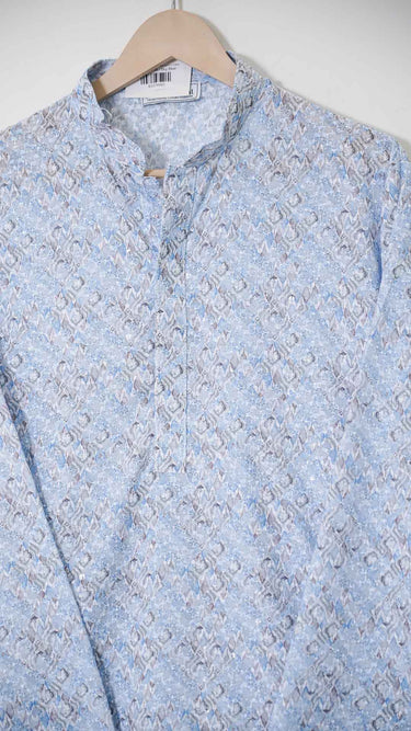 Sky Blue Digital Printed Mens Kurta in Cotton