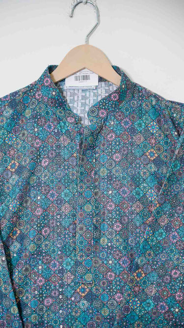 Turquoise Green Digital Printed Mens Kurta in Cotton