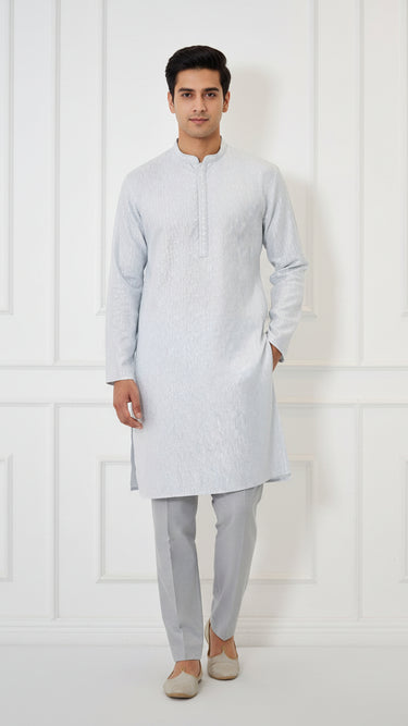 Pastel Mens Kurta and Pant with Embroidery in Rayon
