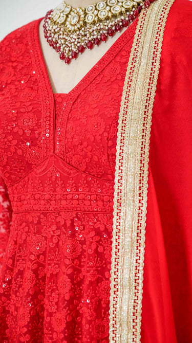 Red Chikankari Anarkali Suit