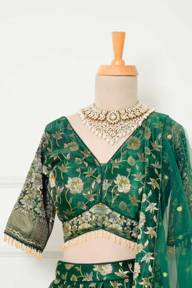 Banarasi Silk Lehenga with Floral Borderwork