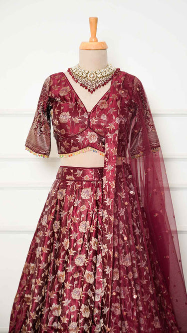 Banarasi Silk Lehenga with Floral Borderwork