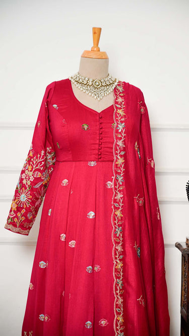 Vichitra Silk Floral Embroidered Anarkali Suit