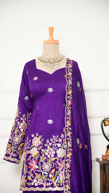 Vichitra Silk Floral Embroidery Garara Suit