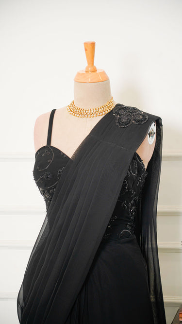 Black Ready to Wear Saree with Corset Blouse