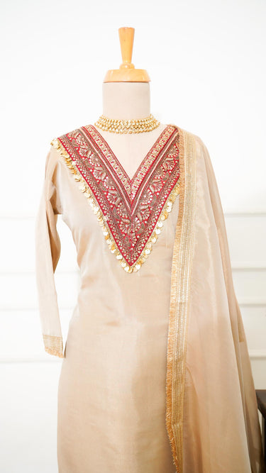 Cosmos Gold Kurti Suit with Contrast Neckline