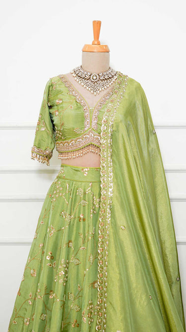 Light Green Hand Embroidered Elegance Lehenga Set