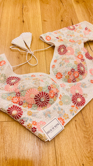 Multicolor Half Sleeve Floral Saree Blouse