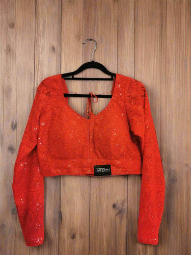 Full Sleeve Red Chikankary Boutique Blouse - House of Nepal