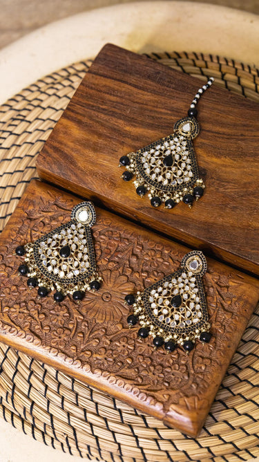 Black Earrings with Bindi Riha - House of Nepal