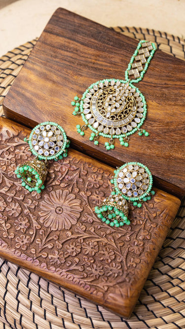 Light Green Earrings with Bindi Mandala - House of Nepal